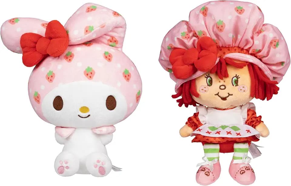 Jazwares Hello Kitty and Friends - 8-Inch Strawberry Shortcake x My Melody Plush 2-Pack - Officially Licensed Sanrio Product from Ages 6+