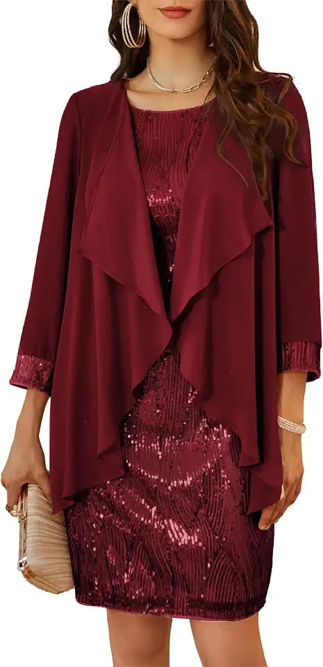 GRACE KARIN Damen Ärmelloses Rundhals Pailletten Cami Kleid Elegant Zweiteiler Tüll Cardigan Abendkleider für Party