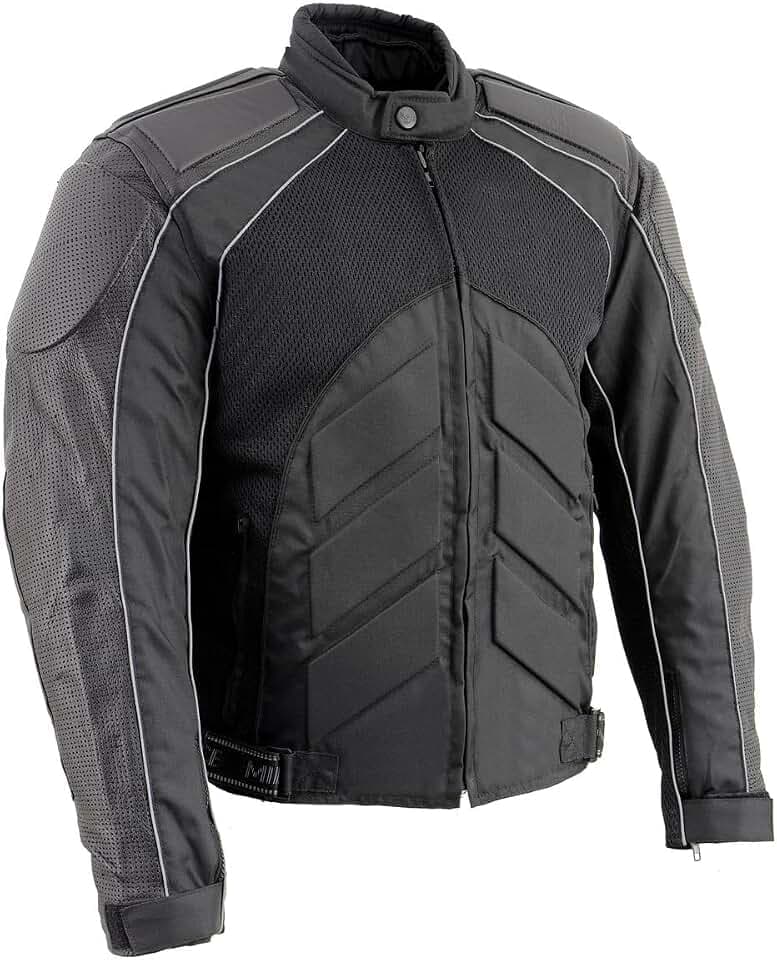 NexGen SH2153 Men's Black CE Armored Motorcycle Textile and Leather Combo Jacket