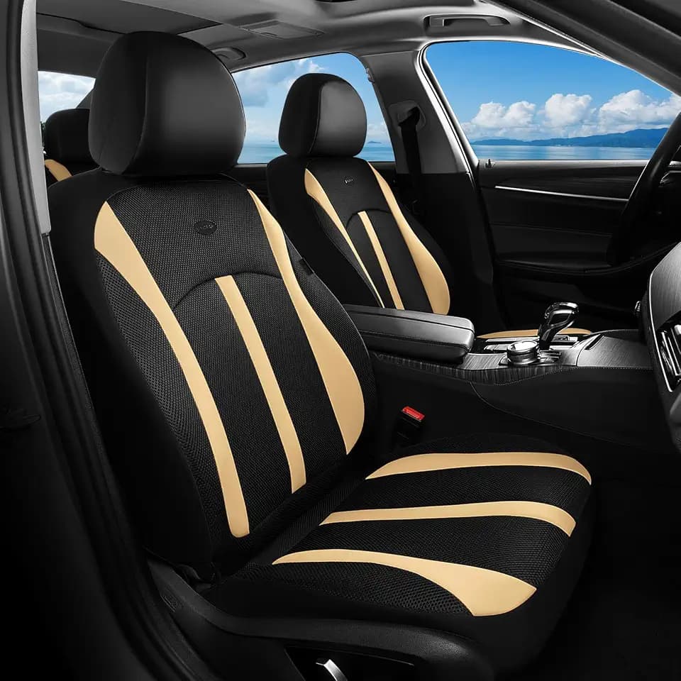 FLORICH Front Car Seat Covers, Breathable Mesh Automotive Seat Cover, Universal Seat Covers Car Interior Protectors Cushion for Most Cars&SUV-Beige