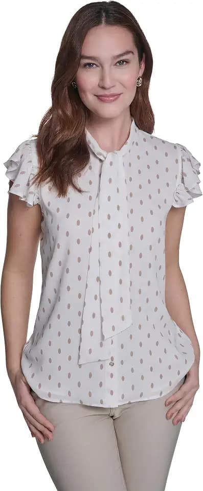 Tommy Hilfiger Women's Flutter Sleeve Work Top Short Sleeve Blouse