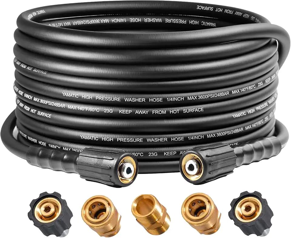 YAMATIC Heavy Duty Pressure Washer Hose 25 FT 1/4", M22-14mm Females