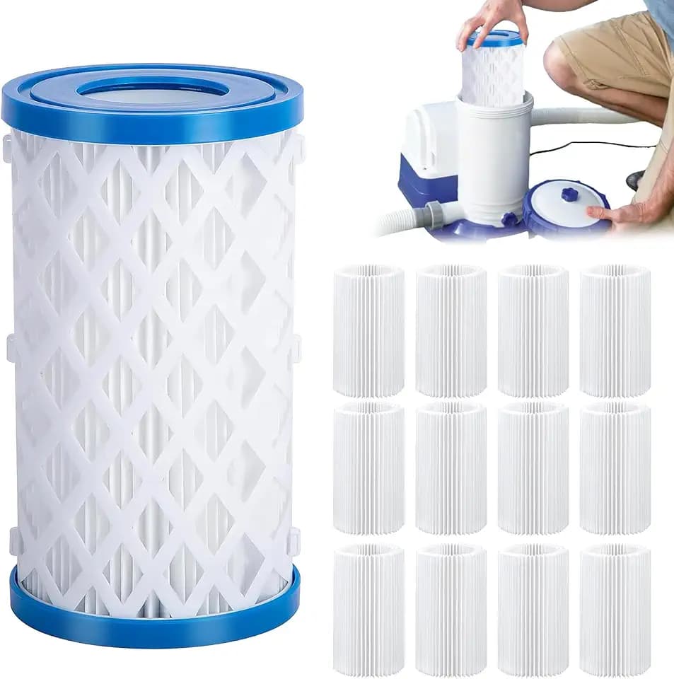 12-Pack Universal Replacement Pool Filter Cartridges, Type A/C/III for Select Above Ground Pool Pumps, Reusable Outer Shell with Replaceable Inner Filters, Clean Water Filtration