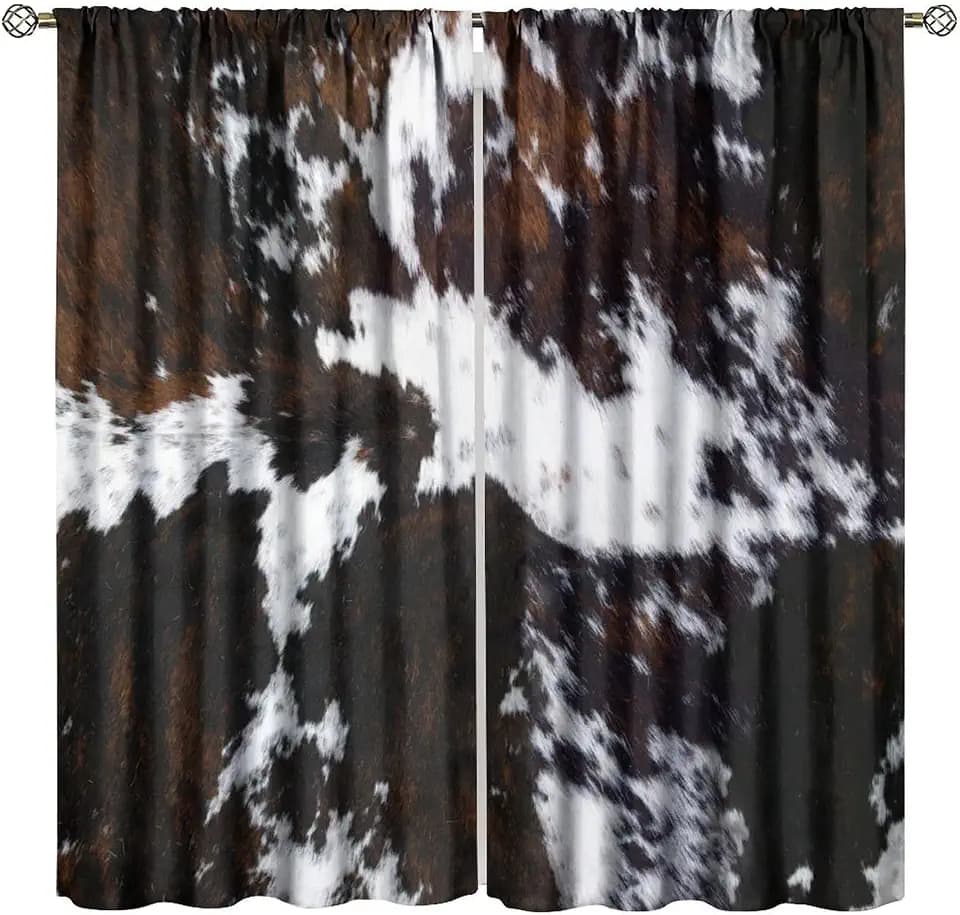 Cow Print Blackout Curtain for Living Room, Animal Black White Cow Window Treatments Western Rustic Farm 2 Panels Rod Pocket Drapes for Bedroom Kitchen Decor 72x63 Inch
