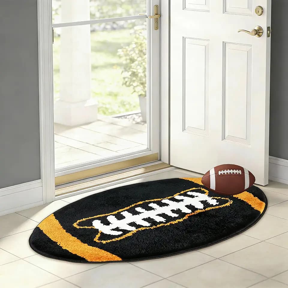 Football Rug for Boys Room Decor 32×20 Inches Soft Football Mat for Bedroom Plush Sports Carpet Washable Area Rug with Non-Slip Backing Sports Team Themed Fans Gifts Playroom Bathroom Door Entryway
