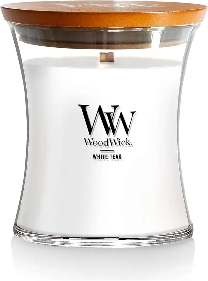 WoodWick White Teak Scented Candle, Crackling Wick, 9.7oz