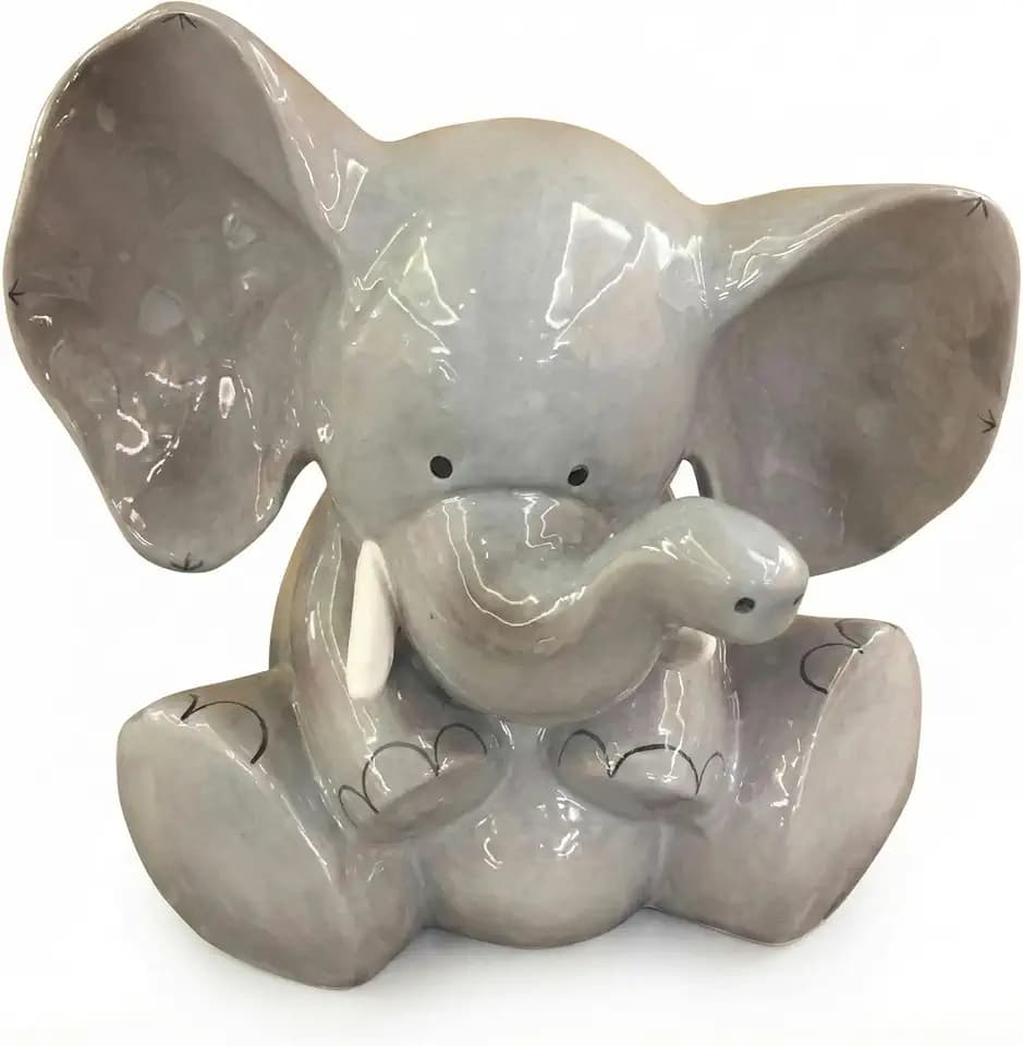 Blue Sky Ceramic Gray Elephant Bank