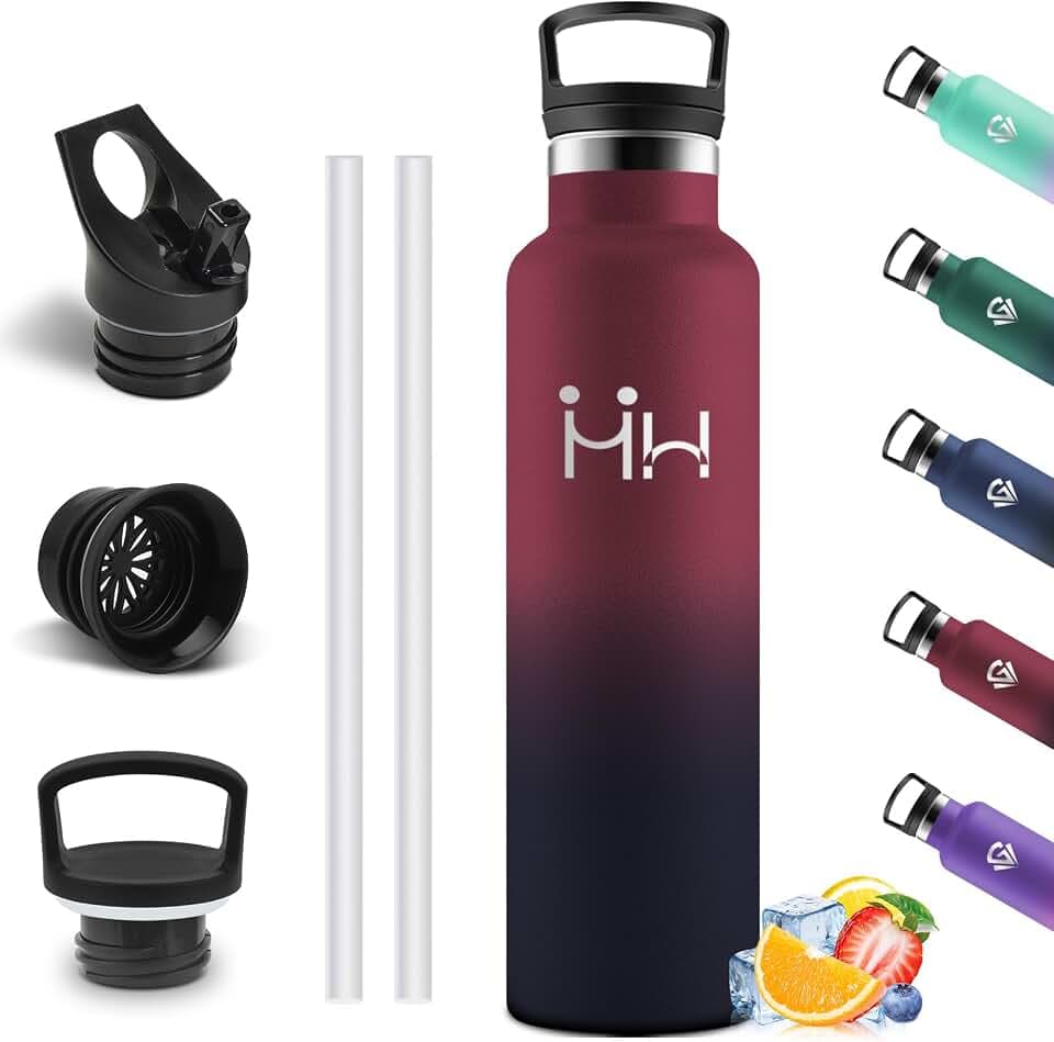 Motswedi Trinkflasche Edelstahl, 1000 ml BPA-Freie, Thermoslasche, Auslaufsicher & Schweißfest, Wasserflasche, Doppelwandige mit Strohhalm, Trinkflasche Kohlensäure Geeignet