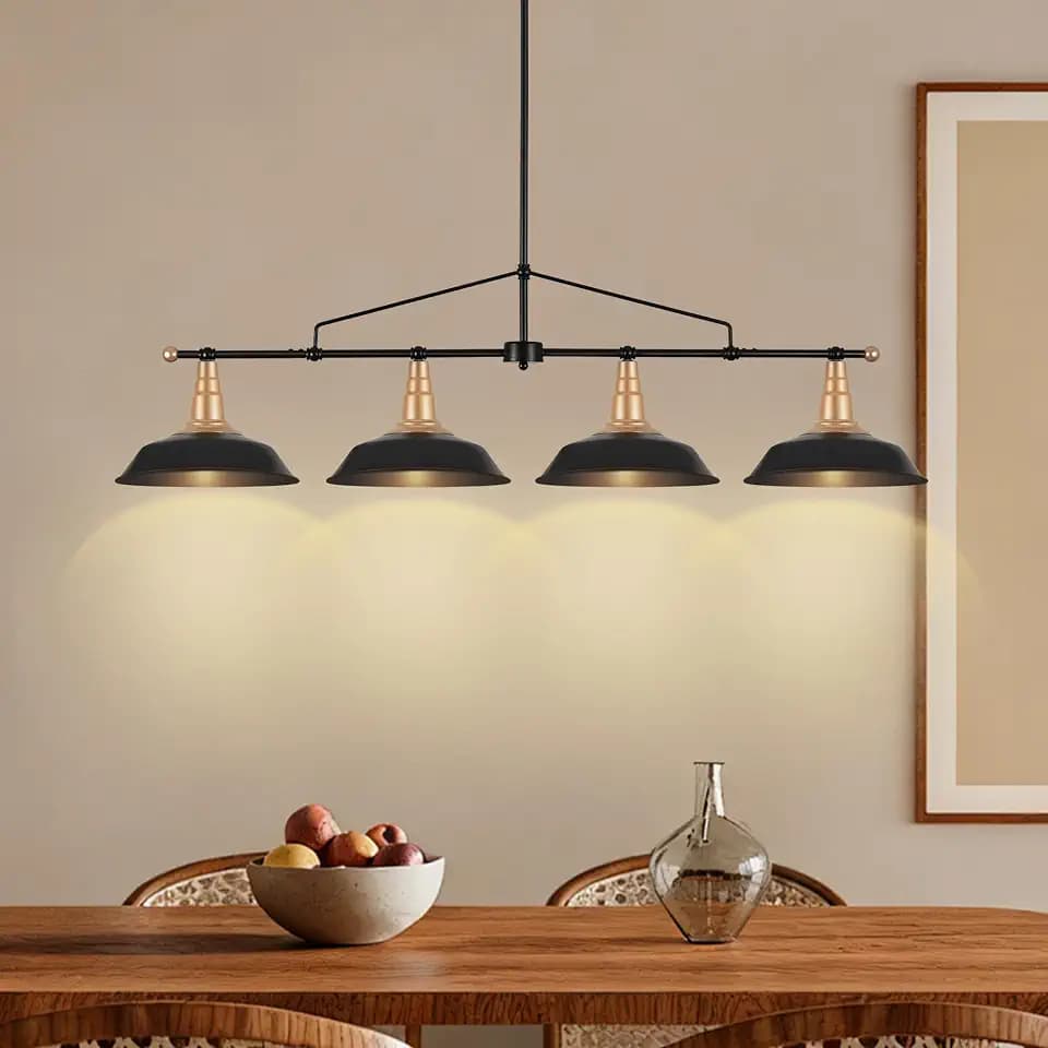Pool Table Lights 4-Light Black and Gold Linear Light Fixture 48 Inch