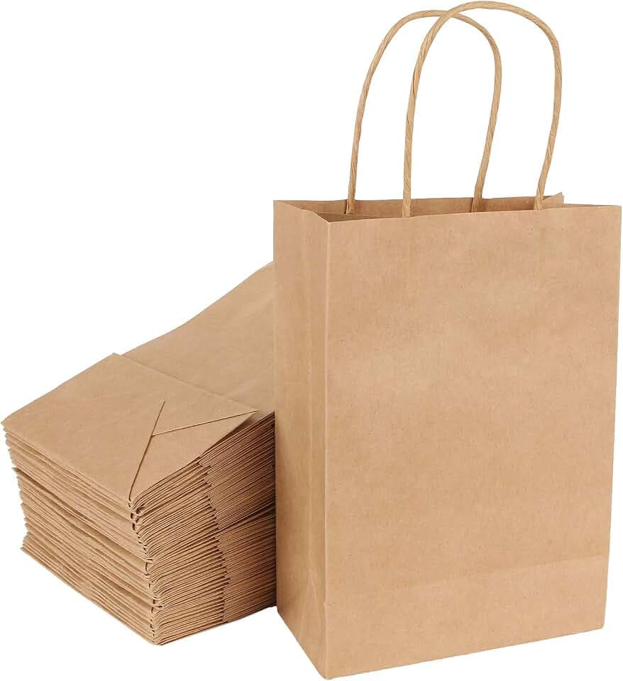 ASelected 50er Pack Kraftpapiertüte mit Premium-Griffen 21 x 15 x 8cm, Recycelbare Kraftpapiertüte, Geschenktüten kraftpapier für Handel und Geschenke und alle zerbrechlichen Gegenstände