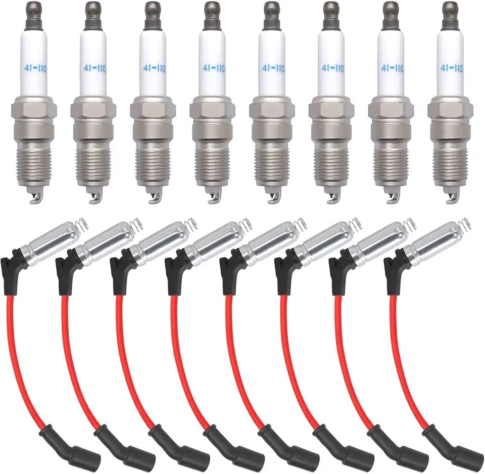 41-110 Iridium Spark Plugs & M8-48322 Spark Plug Wires Compatible with 5.3 6.0L 6.2L Chevy Silverado Suburban Avalanche Express GMC for Escalade Yukon Sierra V8 LS Truck (Pack of 8)