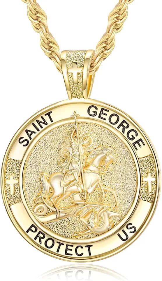 St George Medal 14K Gold Plated Pendant Necklace
