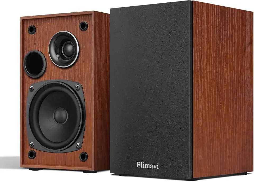 Elimavi Passive Bookshelf Speakers, Requires a Receiver or Amplifier, Brown