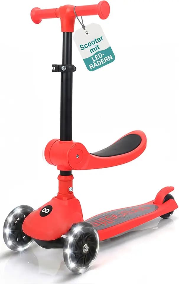 SereneLife Kinderroller ab 3 Jahre – LED Tretroller faltbar höhenverstellbar, leicht und stabil, für Jungen und Mädchen, Indoor und Outdoor, bis 50 kg