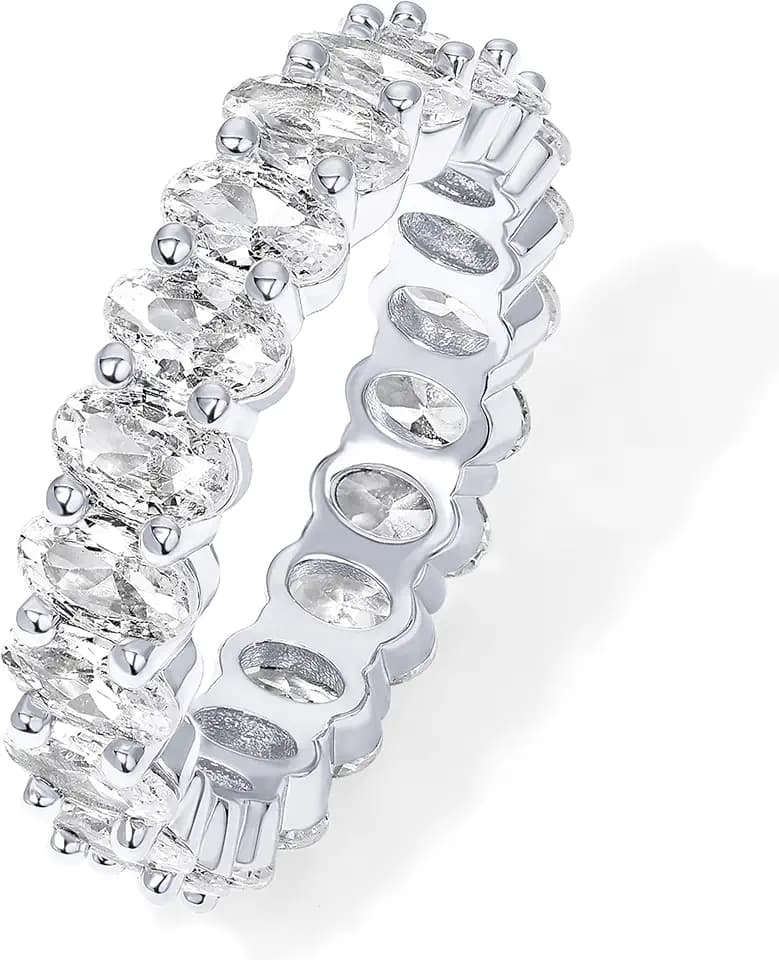 PAVOI Oval Wedding Band for Women - 14K Gold Plated Statement Eternity Ring