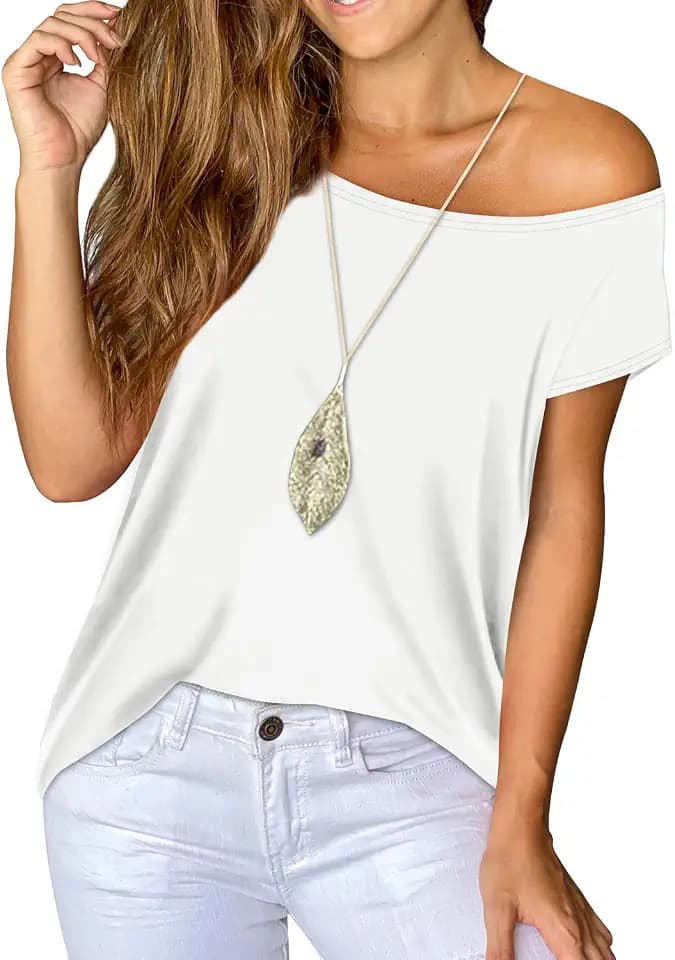 Womens Off The Shoulder Tops Summer Cute Cotton Short Sleeve Tee T-Shirt