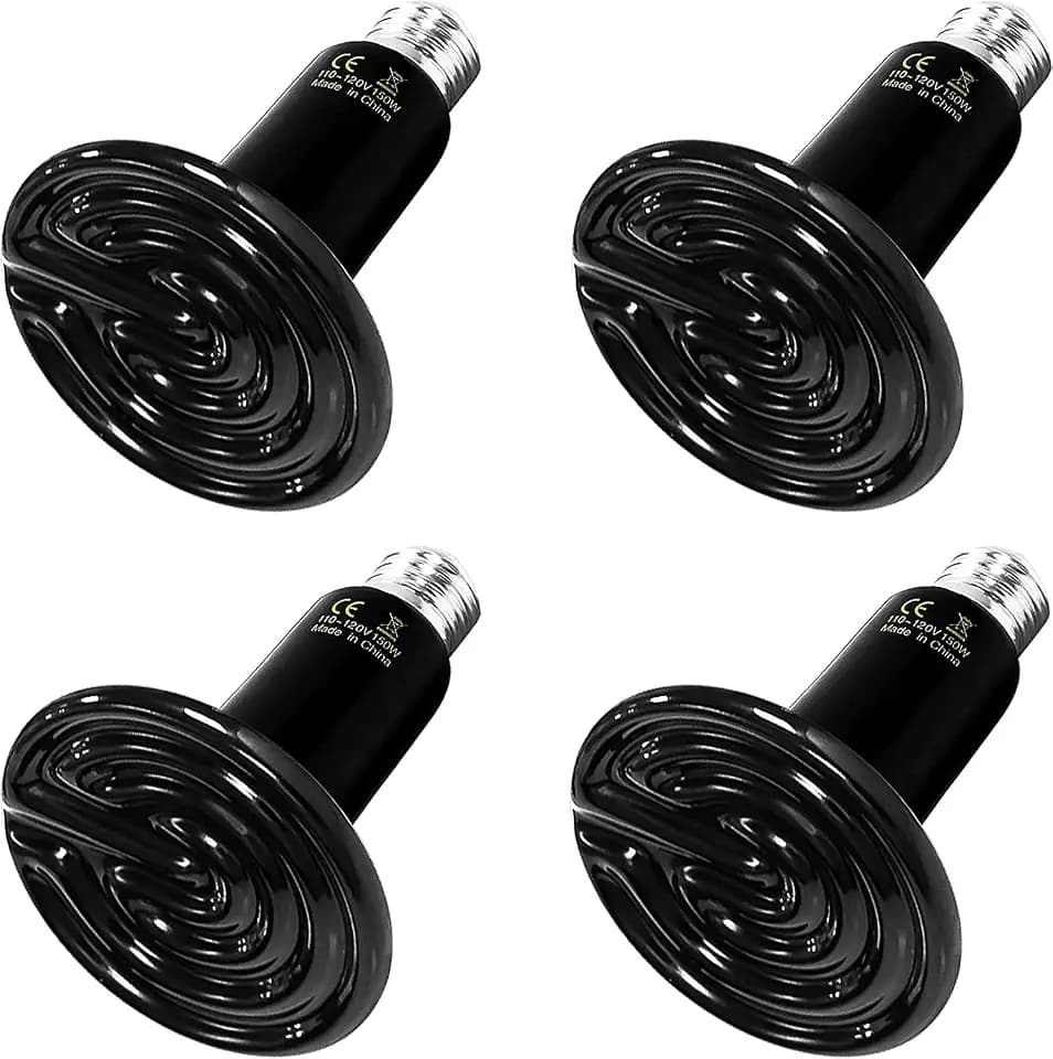HealSmart Reptile Heat Lamp 150W Ceramic Heat Emitter, No Light Emitting Heat Bulbs for Amphibian Pet Brooder Coop Incubating Chicken, Lizard Bearded Dragon Turtle Snake Terrarium, 4-Pack