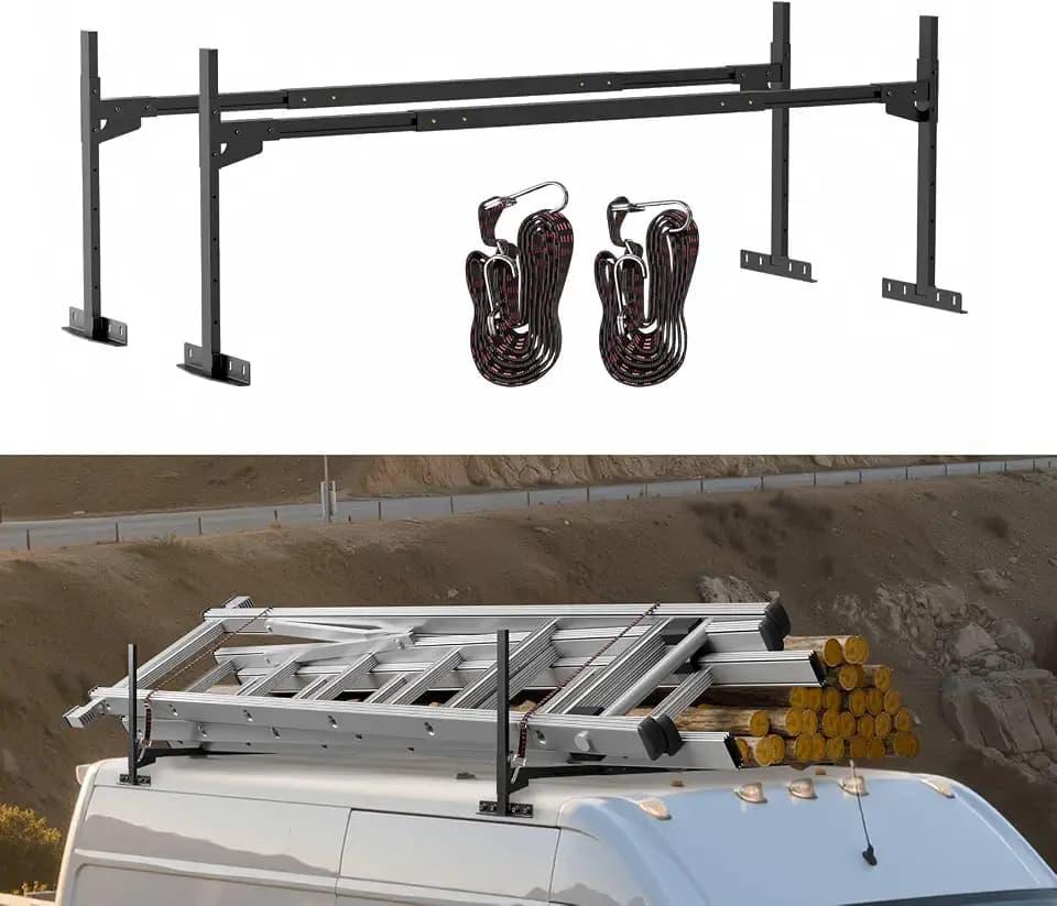 Truck Ladder Rack ，Thicker 3mm Steel ，Extendable 68.9-102.4" ，800lbs Heavy Duty ，Triple Anti-Rust Coating ，Fits Trucks/Trailers/Pickups（Black 2 Pack）
