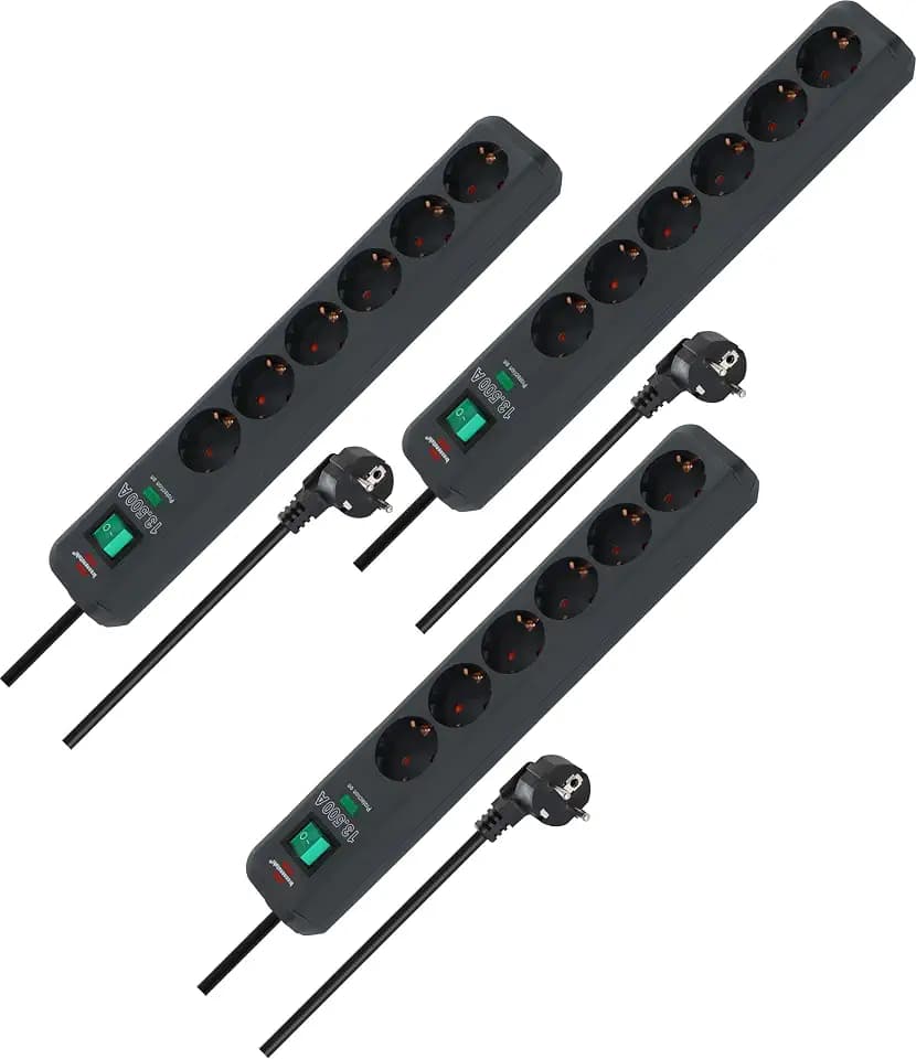 Brennenstuhl 3er Set Eco-Line Steckdosenleiste 6-Fach, 1,5m Kabel
