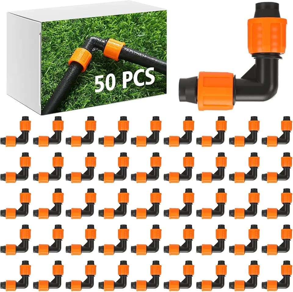 50 Pcs Drip 90 Degree Elbow Fittings 5/8" Barbed Locking Connectors