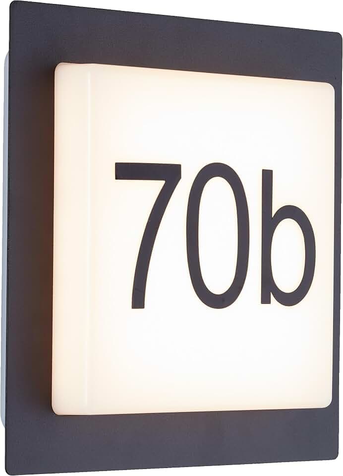 Lightbox LED Außenwandlampe mit 1100 lm & IP44 & 3000 K - inkl. Hausnummer | LED Außenwandlampe, inkl. Hausnummer, 18 x 18 x5 cm, 9 W, 1100 lm