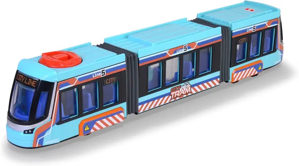 Dickie Toys City Tram Straßenbahn Spielzeug (41,5 cm) - Große Spielzeugautos ab 3 Jahren mit Freilauf, Lenksteuerung & TüRen zum Öffnen - Bus Spielzeug Modell-Bahn für Kinder - 203747016