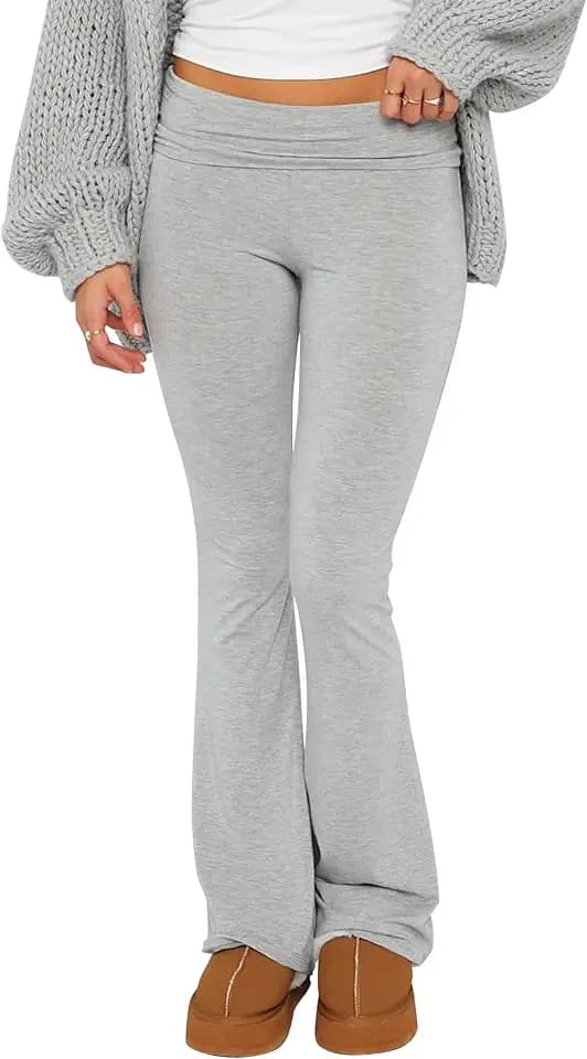 Betrodi Skinny-Hose für Damen, niedrige Taille, Bootcut, dehnbar, Yoga, Schlaghose, umklappbare Leggings, lang, Y2K, Jogger, Lounge-Streetwear
