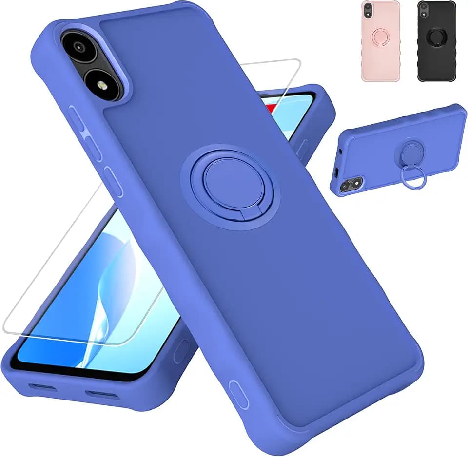 jioeuinly for AriVoice A67L Case Compatible for Foxx FoxxD A67L Phone Case Cover [with Tempered Glass Screen Protector][ 2MM Thickening Super Protection][Ring Support] Blue