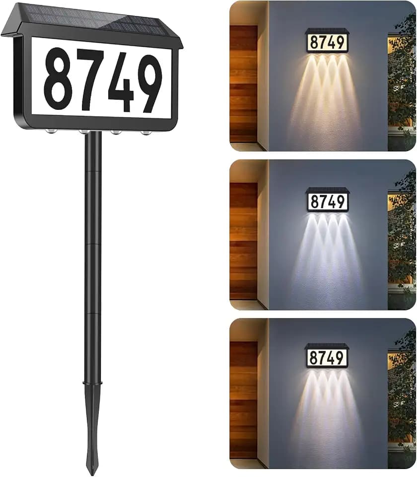Brightever Solar Powered Address Signs, Solar House Numbers 3-Light Modes