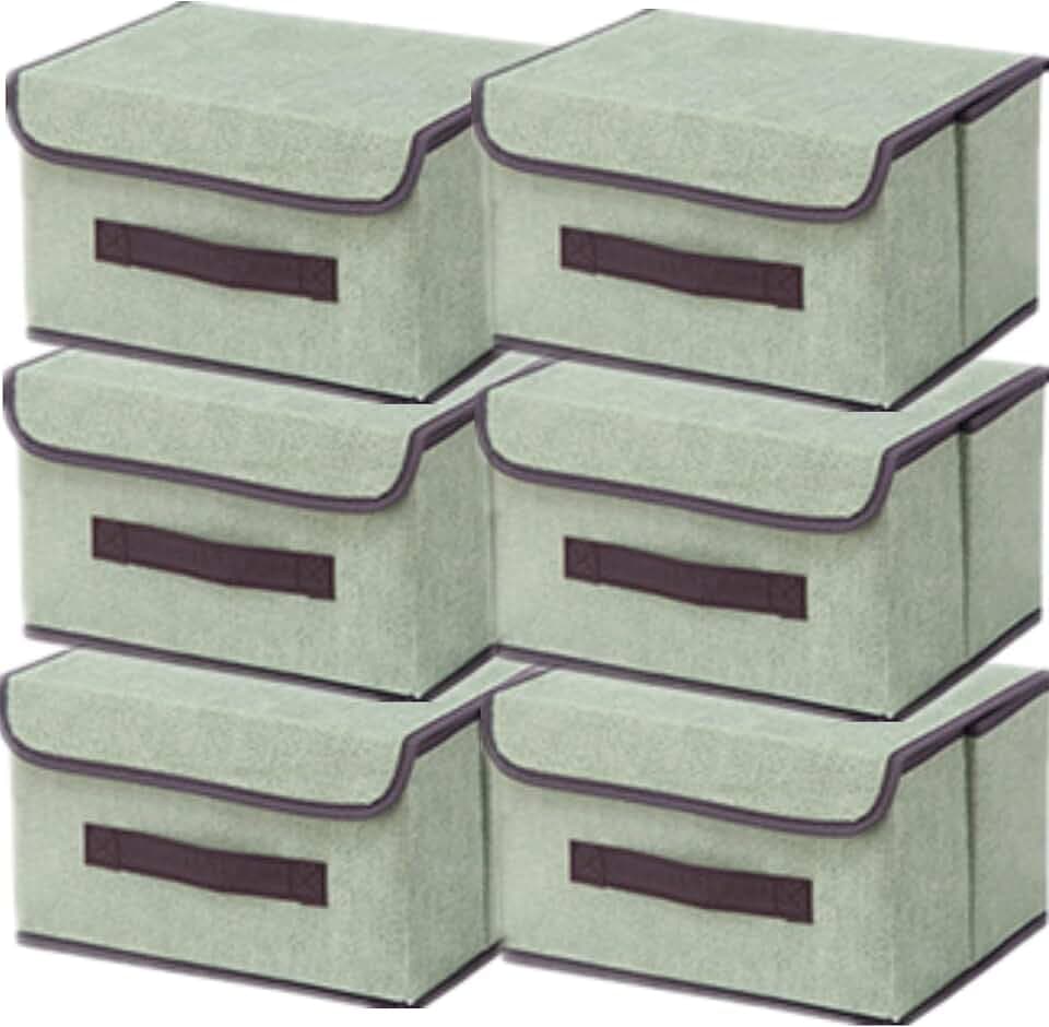 6 Stück Stoff Faltbare Aufbewahrungsboxen mit Deckel 26×19×16cm,Stoffaufbewahrungsbehälter mit Deckel,Kleiderschrank Organizer für Kleideraufbewahrung,Raumorganisation-Hellgrün