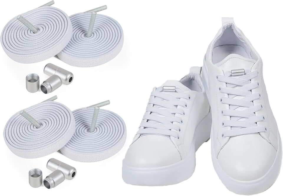 ELANOX® Elastische Schnürsenkel ohne Binden 8mm für 2 Paar Schuhe – Extra Stark mit Metallverschluss – Flache Gummischnürsenkel für Sneaker & Sport