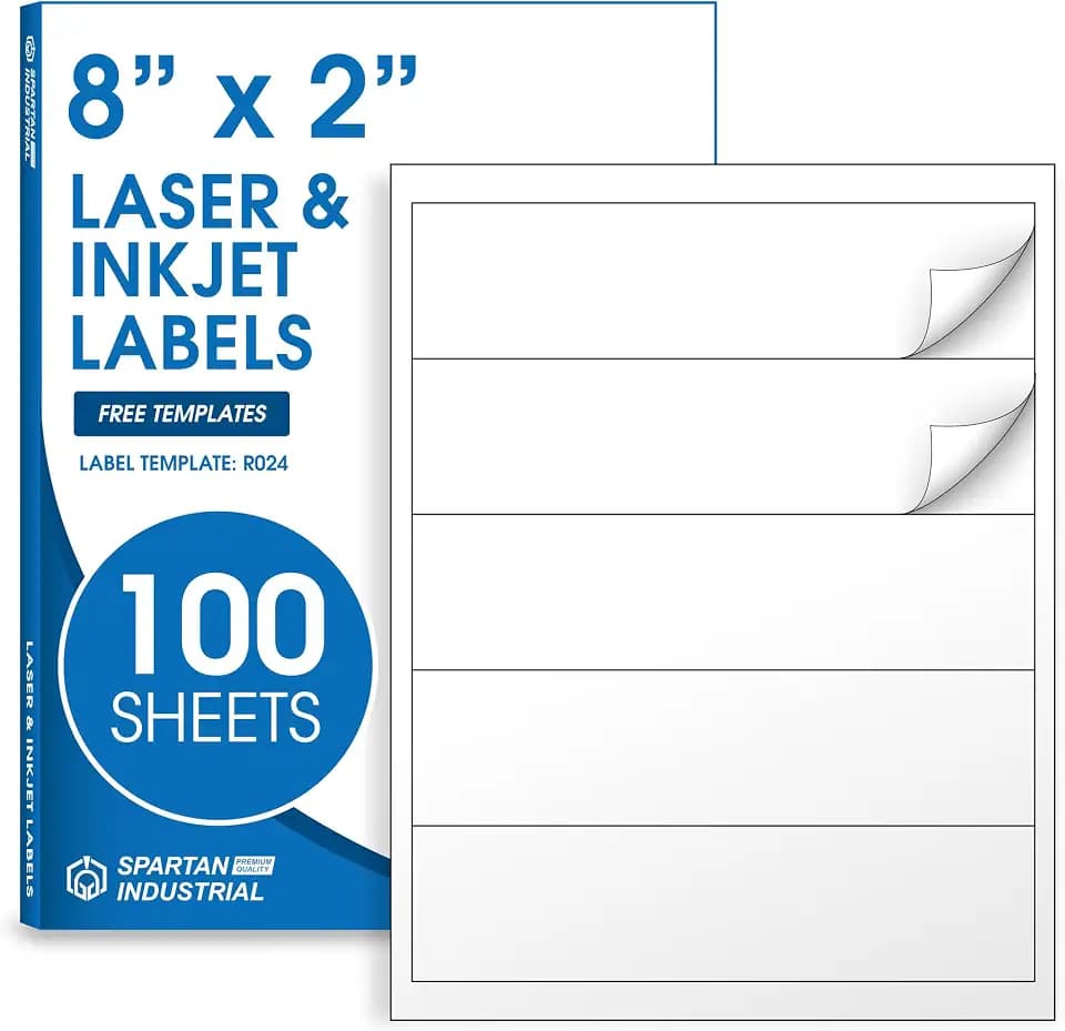 8x2 Matte White Printable Water Bottle Labels (100 Sheets, 500 Stickers)