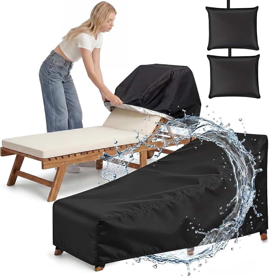 Chaise Lounge Cover 2 Pack Heavy Duty Patio Furniture Covers with Storage Bag, Buckles & Drawstring Outdoor Lounge Chair Covers Waterproof & UV Resistant All-Season Protection 82 x 29 x 31 Inch Black