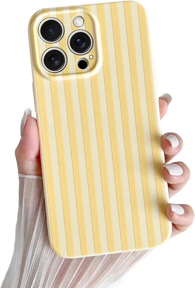 Skyseaco for iPhone 15 Pro Case Cute Aesthetic Striped Phone Case for Women Girl Trendy Soft TPU Slim Shockproof Full Camera Protection Cover, Yellow