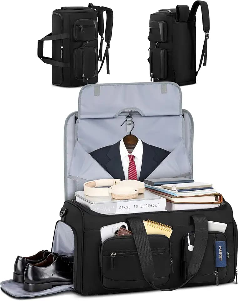 RAINSMORE Garment Bag for Men, 45L Convertible Suit Travel Bag, Black