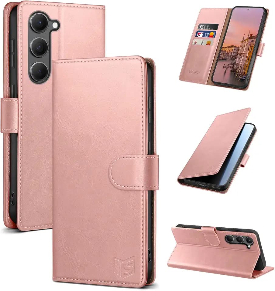 SUANPOT Compatible with Samsung Galaxy S23 +/ Plus Wallet case with RFID Blocking Credit Card Holder,Flip Book PU Leather Protective Cover Men Women for Samsung S23 Plus Phone case Rose Gold Color