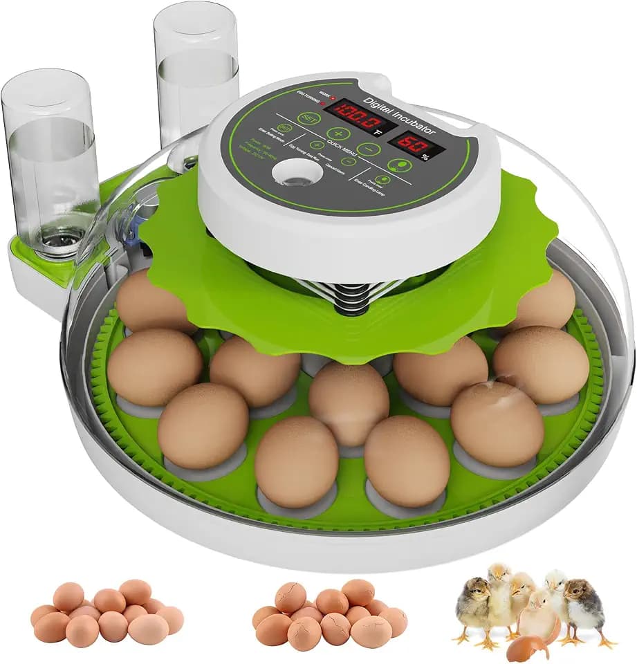 18-Egg Incubator with Automatic Egg Turning & Humidity Control, HD Panoramic View, Built-in Candler for Hatching Chicken, Duck, Quail Eggs Farms, Science Labs, Classroom, Home Use