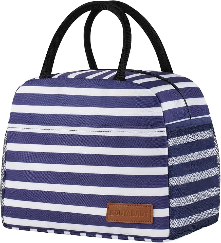 douyadady Lunch Bag Women/Men Lunch Box Women/Men (Dark blue+White Stripes)