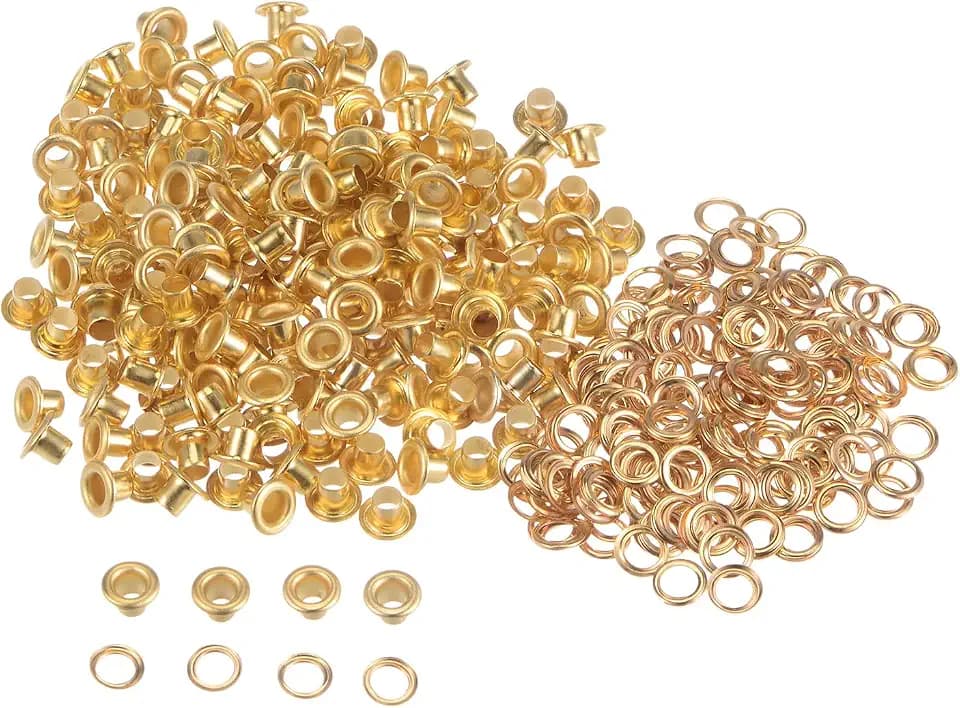 sourcing map Ösen-Set, Metallösen, 3 mm Loch, kleine Ösen für Schuhe, Kleidung, Gürtel, Tasche, DIY-Projekt, goldfarben, 200 Stück