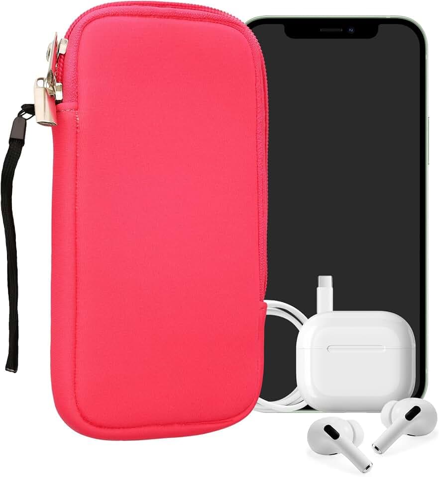 kwmobile Neopren Handytasche für Smartphones XXL - 7" - Handy Tasche mit Reißverschluss - Handyhülle universal Neon Pink