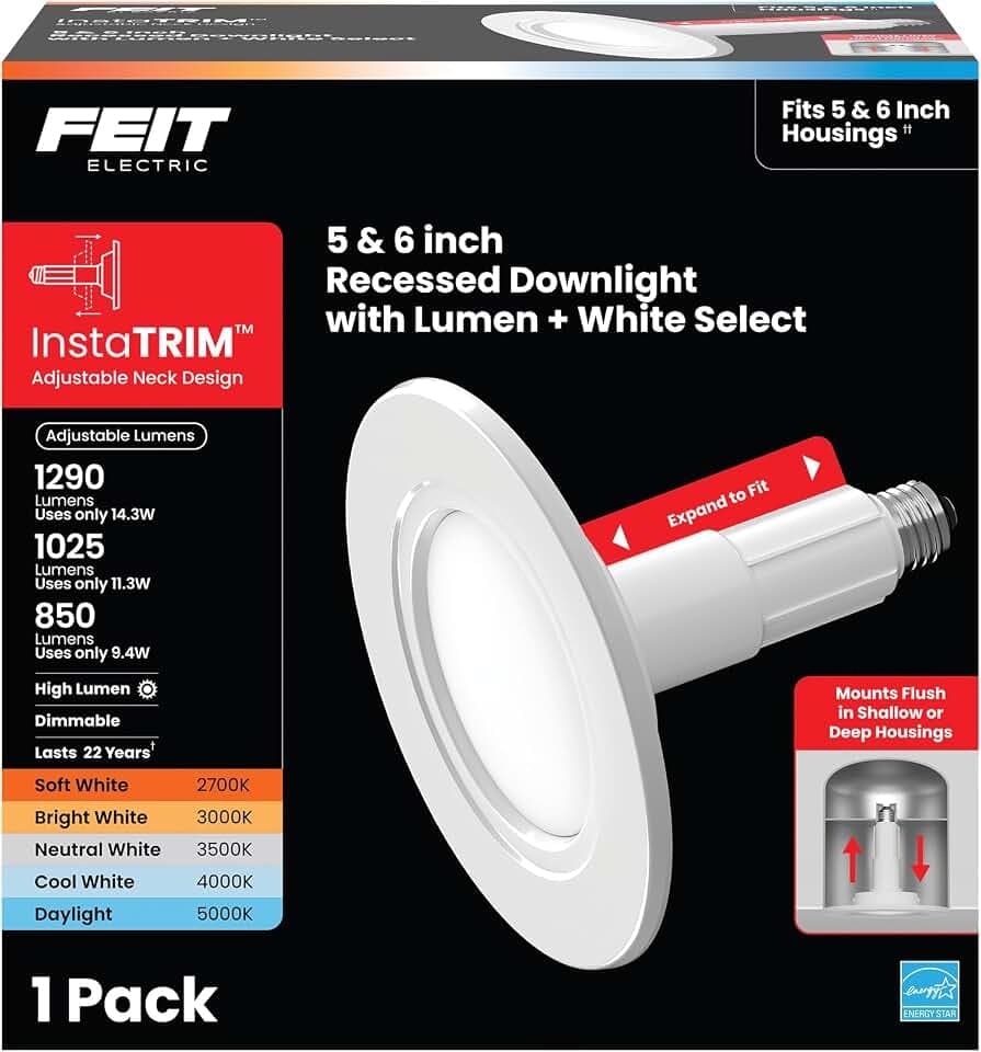 Feit Electric 5/6in InstaTrim LED Recessed Downlight, 5CCT, E26 Base