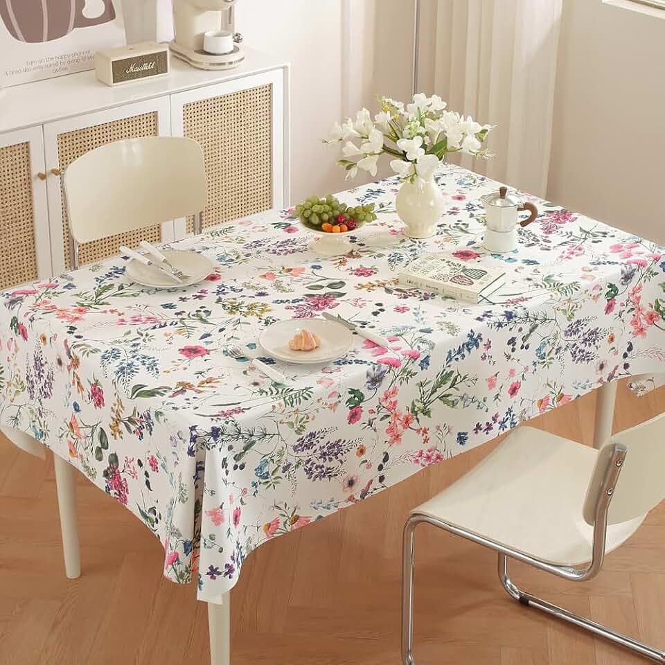 TruDelve Vinyl Tablecloth Plastic Table Cloth Rectangle Table Spring Outdoor Tablecloths Waterproof Picnic Tables Cover (54'' x 84'', Flower)