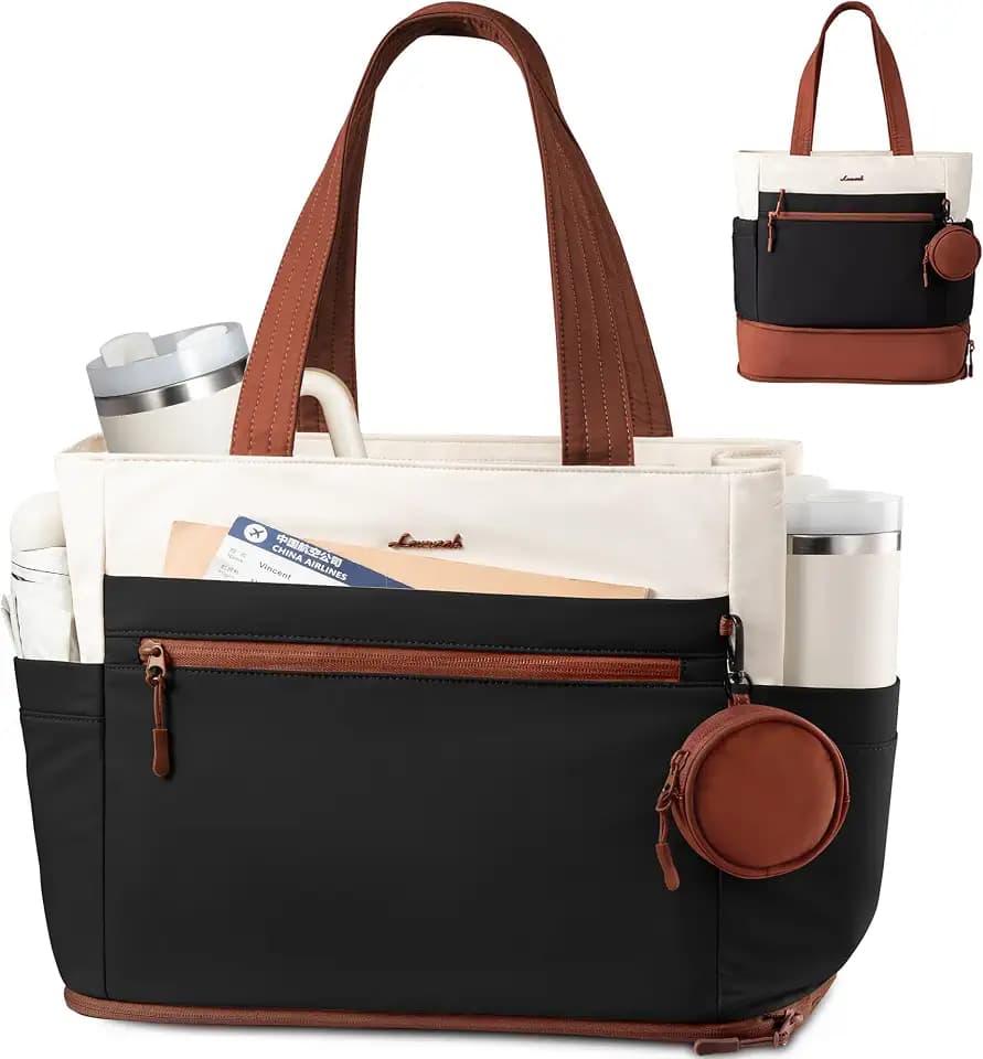 LOVEVOOK Tote Bag for Women, Expandable Laptop Work Bag 15.6 Inch, 33L Large Travel Handbag with 40oz Tumbler Holder, TSA
