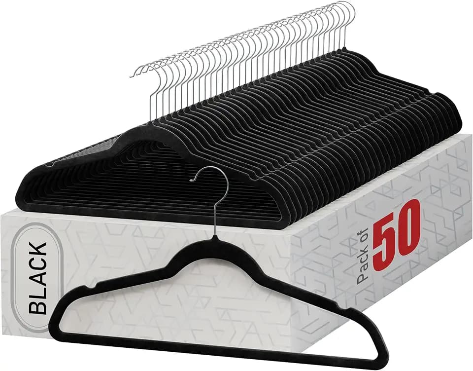 Home-it Premium Velvet Hangers 50 Pack - Black Slim Non-Slip Felt Hangers