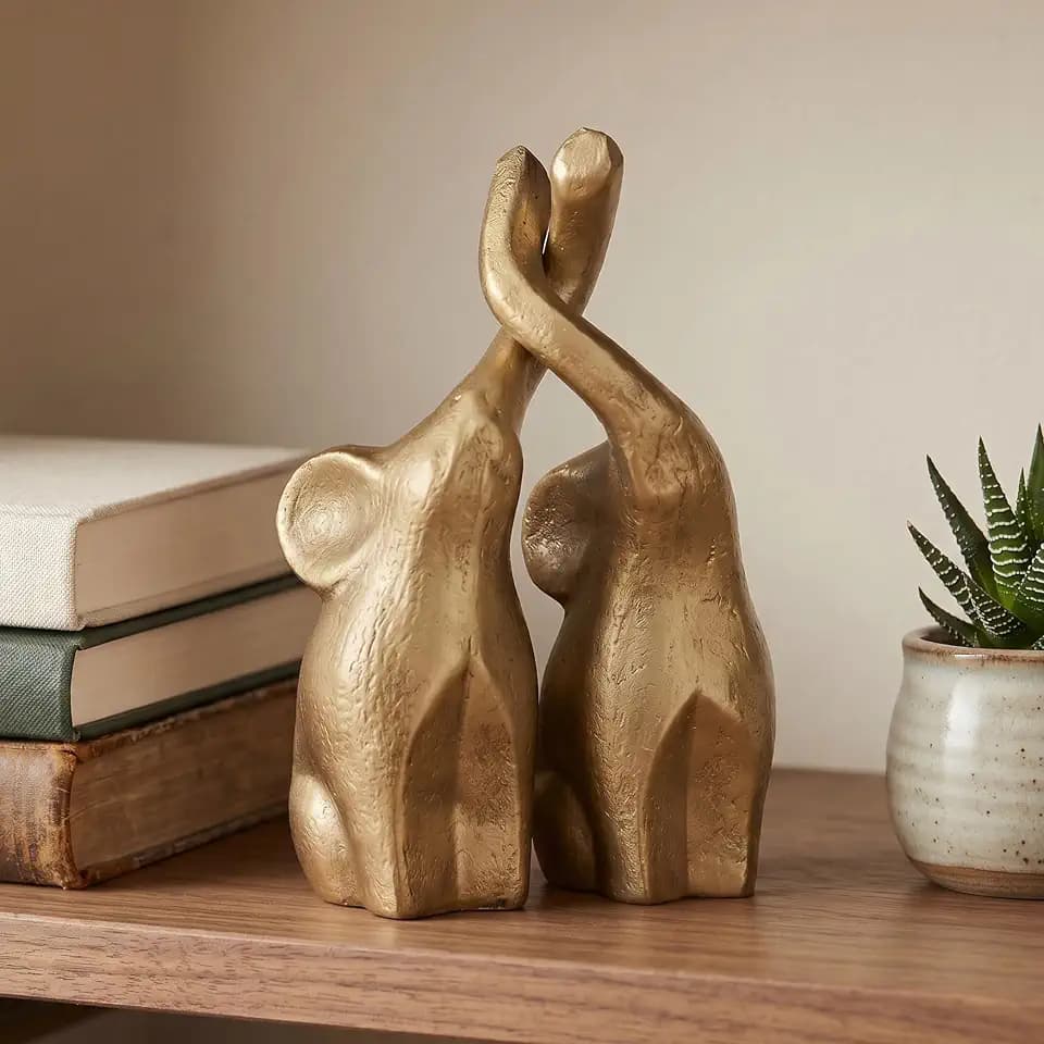 Hand-Cast Iron Elephant Sculpture – Artistic Loving Pair Statue