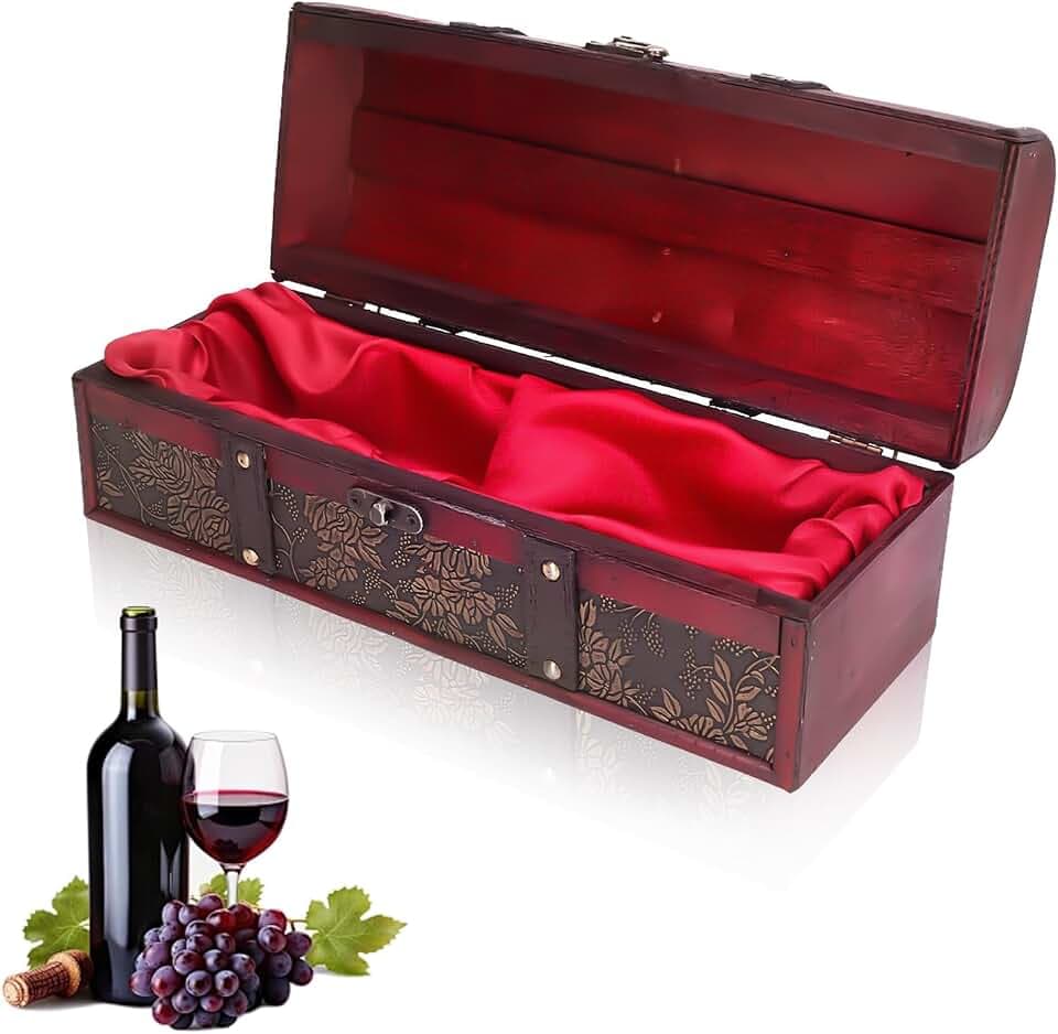 Cyrank Holz-Weinflaschen-Box, Vintage-Koffer, Weinflaschen-Geschenkbox, Vintage-Holz-Weinflaschen-Aufbewahrungsbox Für Rotwein, Champagner, Einzelflaschenverpackung, Weinkiste Mit Deckel Und Griff