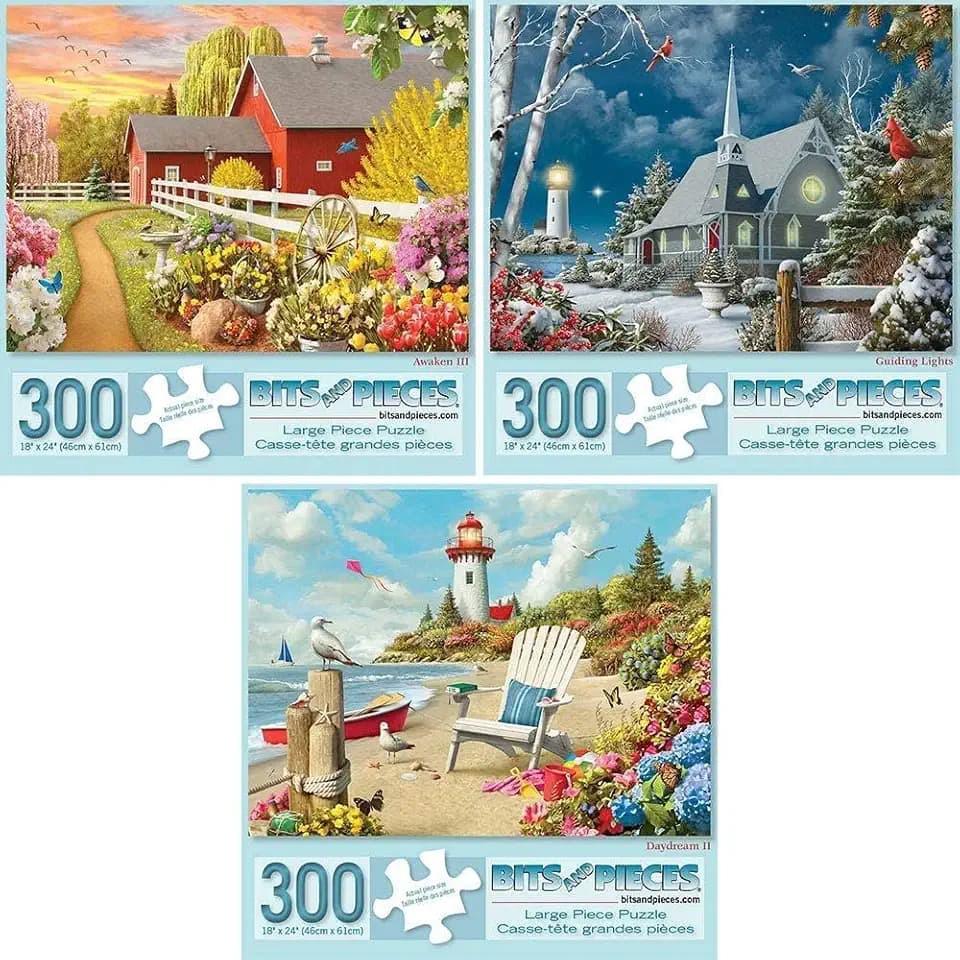 Bits and Pieces Set of 3 Jigsaw Puzzles 300 Pieces - Seasonal Landscapes