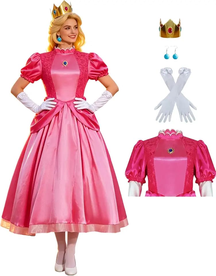 Poboola Pink princess gown luxury satin ball dress halloween cotume
