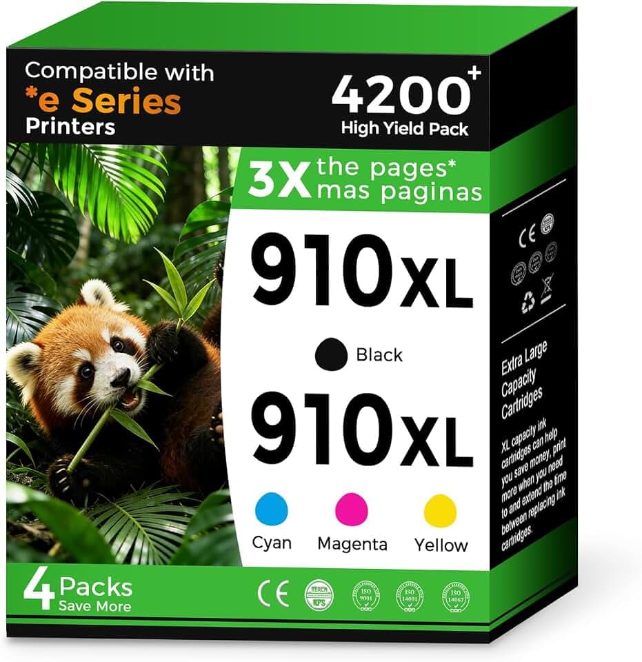 910XL 910 XL Ink Cartridge Combo Pack Replacement for HP910 XL HP910XL for OfficeJet Pro 8025e 8020 8015e 8028e 8010 8022e 8020e 8035 8035e 8028 8022 8025 8010e 8012e 8015 8030 Printer(4 Pack,B/C/M/Y