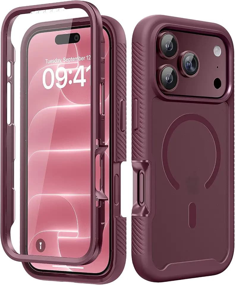 Case for iPhone 18 Pro with Screen Protector, Matte Burgundy